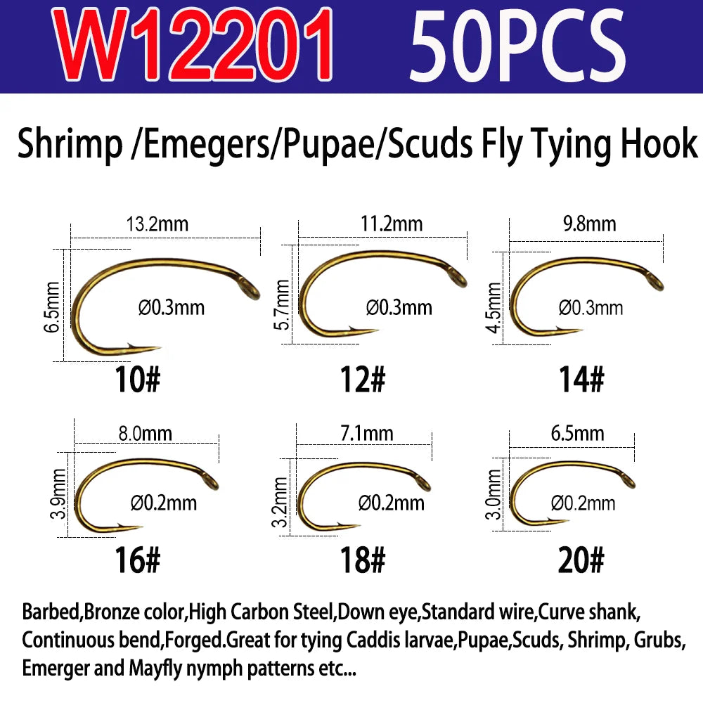 Vampfly 50pcs Barbed Fishing Fly Hook Nymphs Pupa Egg Fly Dry Fly Wet Fly Jig Nymph Hook Caddis Streamer Fly Tying Hook