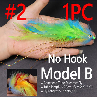 Bimoo 1PC #2/0 New Trout Steelhead Salmon Pike Streamer Fly for Seawater Fly Fishing Flies Lure Conehead Tube Flies Big Streamer