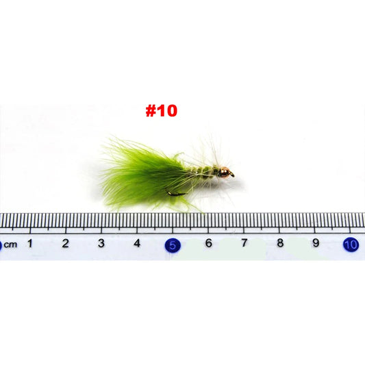 Wifreo 8PCS #10 Brass Gold Bead Head Chartreuse Green Streamer Fly for Trout Fly Fishing Flies Chartreuse Olive Orange Color