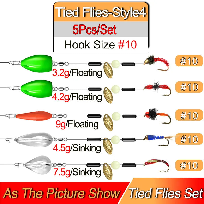 Ready Tied Flies Set with Spinners Spoon/Thrower For Trout Fishing for Fly Fishing Normal Rod/Reel Fishing Lure Artificial Bait