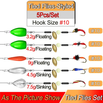 Ready Tied Flies Set with Spinners Spoon/Thrower For Trout Fishing for Fly Fishing Normal Rod/Reel Fishing Lure Artificial Bait