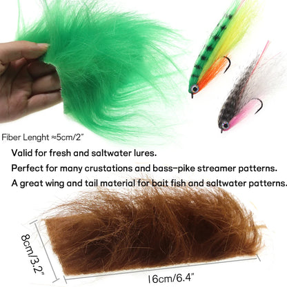 WIFREO 2PC Fly Tying Long Hairy Craft Fur Artificial Synthetic Fluffy Fiber Fly Body&Tail Materials For Pike Bass Saltwater Fly