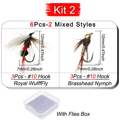 6Pcs/Box Fly Fishing Lure Insects Different Mixed Styles Flies Fishing For Trout Nymph Dry Flies Fly Fishing Lures