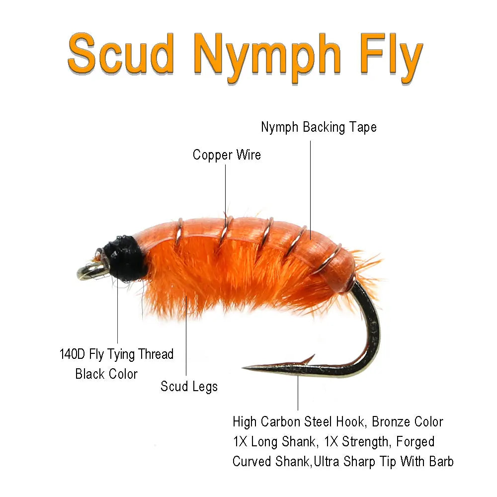 Vampfly 6pcs 12# Olive Orange Scud Nymph Fly Tying On Barbed Hook For Trout Fishing Lures