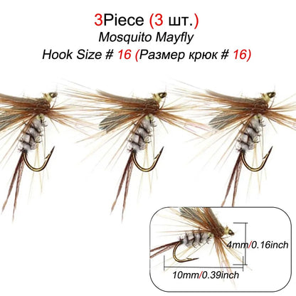 3Pcs Wet Fly Flies for Trout Fishing Flies Artificial Insect Hook Bait Mosquito Fly Fishing Trout Lures