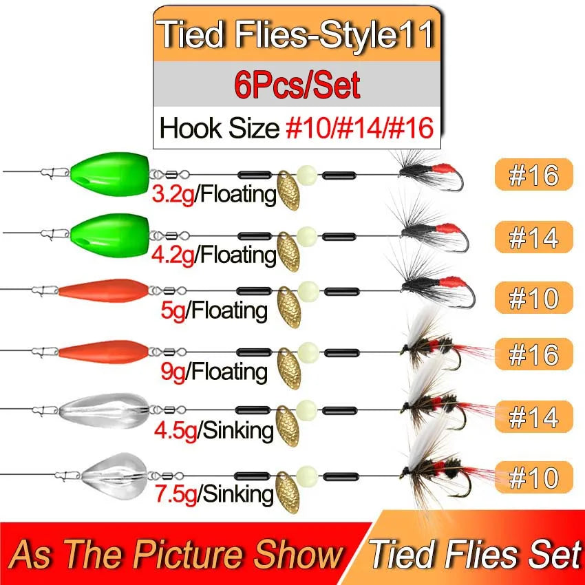 Ready Tied Flies Set with Spinners Spoon/Thrower For Trout Fishing for Fly Fishing Normal Rod/Reel Fishing Lure Artificial Bait