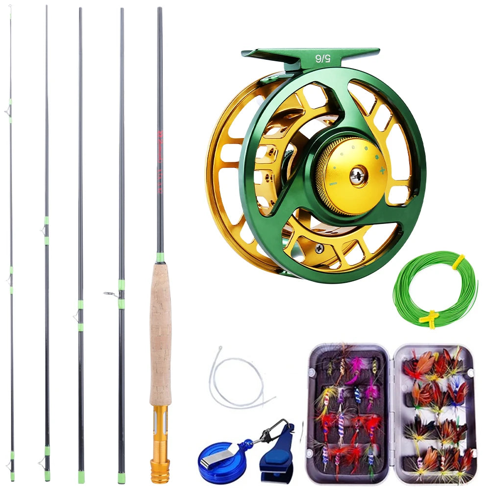 Sougayilang Fly Fishing Rod and Reel Full Kit 5sections Carbon Fly Fishing Rod and 5/6 Reel Perch Fly Fishing Suitable for Pesca