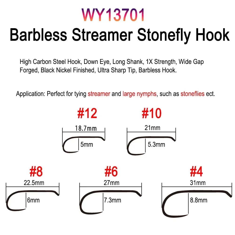 Vampfly 50pcs/Pack Barbed and Barbless Fishing Fly Tying Hook Nymphs Pupa Egg Fly Dry Fly Wet Fly Hook 60° Angle Jig Nymph Hook