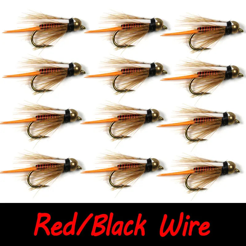 Bimo 12pcs 12# Brass Bead Head Prince Nymph Trout Fishing Flies Fast Sinking Nymph Fly