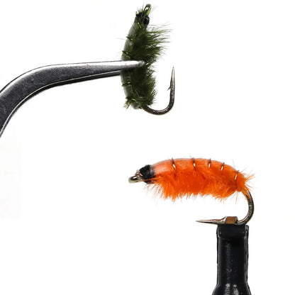 Vampfly 6pcs 12# Olive Orange Scud Nymph Fly Tying On Barbed Hook For Trout Fishing Lures