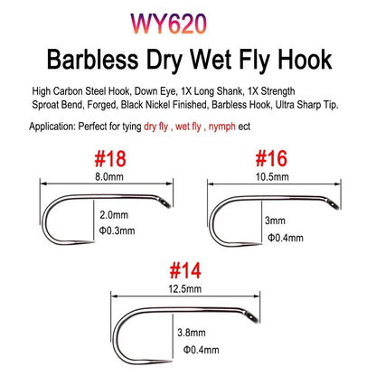 Vampfly 50pcs/Pack Barbed and Barbless Fishing Fly Tying Hook Nymphs Pupa Egg Fly Dry Fly Wet Fly Hook 60° Angle Jig Nymph Hook