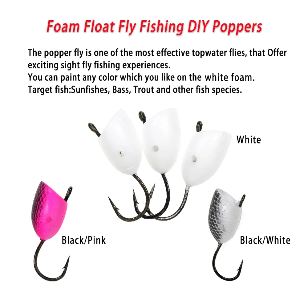 Vampfly Hard Foam Head Fishhook DIY Fly Fishing Poppers Floating Bugs Trout Fishing Lure Bait Fly Tying Materials Fishing Tackel