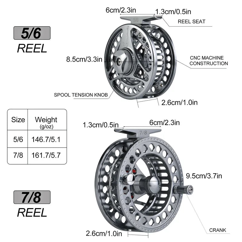 Sougayilang 5/6 7/8 Fly Fishing Reel high Speed Ratio Fishing Reel CNC-Machined Aluminum Alloy Body and Spool Fly Reels