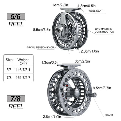 Sougayilang 5/6 7/8 Fly Fishing Reel high Speed Ratio Fishing Reel CNC-Machined Aluminum Alloy Body and Spool Fly Reels