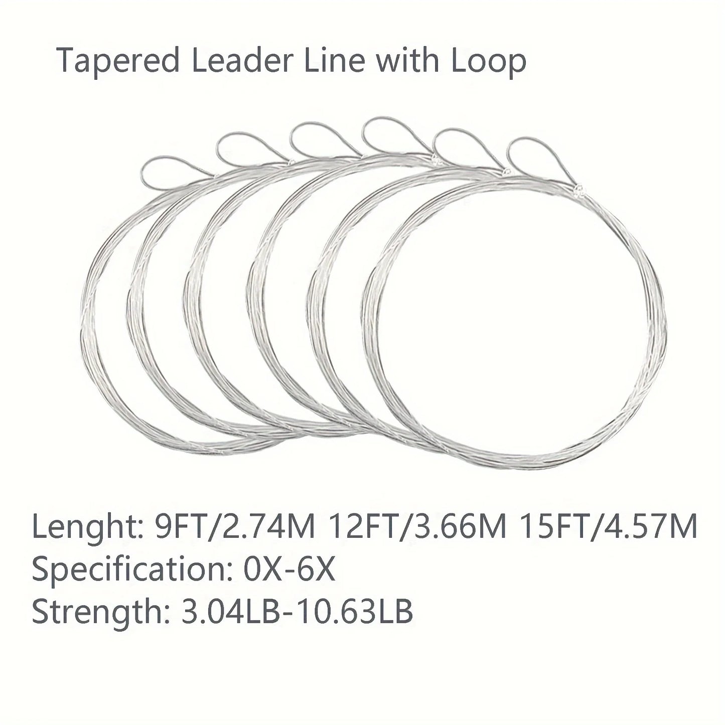 Aventik 9ft 12ft 15ft PreTied Loop Clear Tapered Fly Fishing Leader Line Made Of Nylon 6pcs