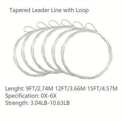 Aventik 9ft 12ft 15ft PreTied Loop Clear Tapered Fly Fishing Leader Line Made Of Nylon 6pcs