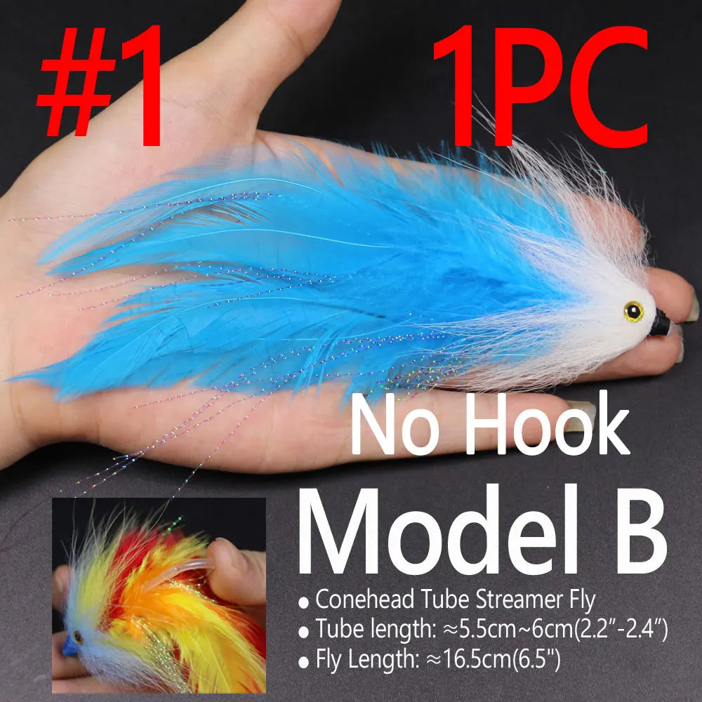 Bimoo 1PC #2/0 New Trout Steelhead Salmon Pike Streamer Fly for Seawater Fly Fishing Flies Lure Conehead Tube Flies Big Streamer