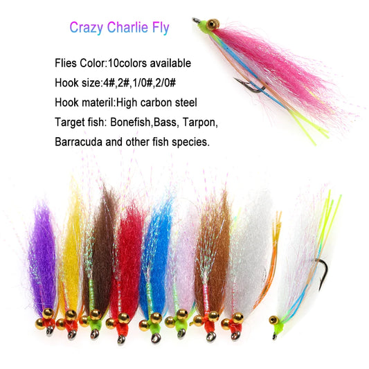 Vampfly Crazy Dubbing Charlie Fly Carbon steel Hook Fast Sink Fishing Flies For Bonefish Bass Trout Saltwater Fishing Lure Bait