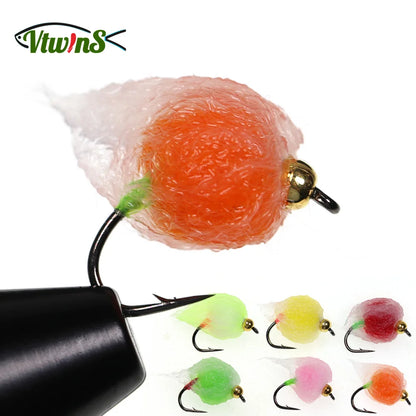 Vtwins Bead Head Glo Bug Salmon Egg Fly Salmon Fish Roe Wet Flies Fast Sinking Trout Lure Steelhead Fishing Artificial Bait Lure