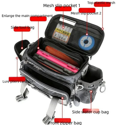 Lure  Bag Fanny Pack for  Fishing Backpack with Rod Holder Sling Shoulder Bag