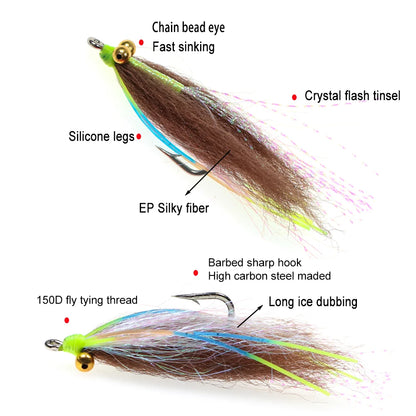 Vampfly Crazy Dubbing Charlie Fly Carbon steel Hook Fast Sink Fishing Flies For Bonefish Bass Trout Saltwater Fishing Lure Bait