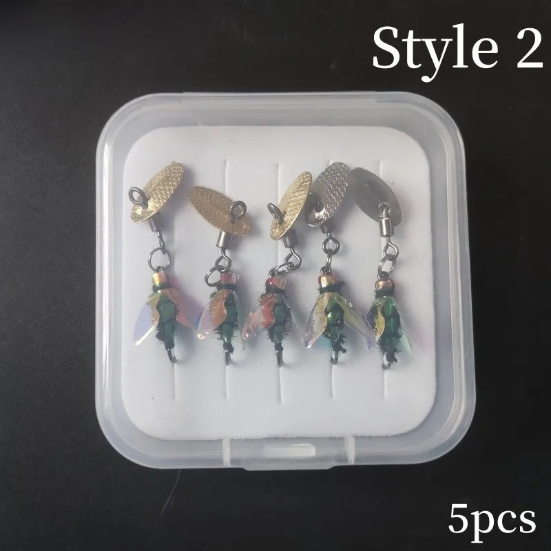 5PCS Bionic Insect Fake Lures Bionic Bee Lures Fly Hook with Wings Scud Fly Bug Insect Bait Artificial Worm Lure Fishing Tackle