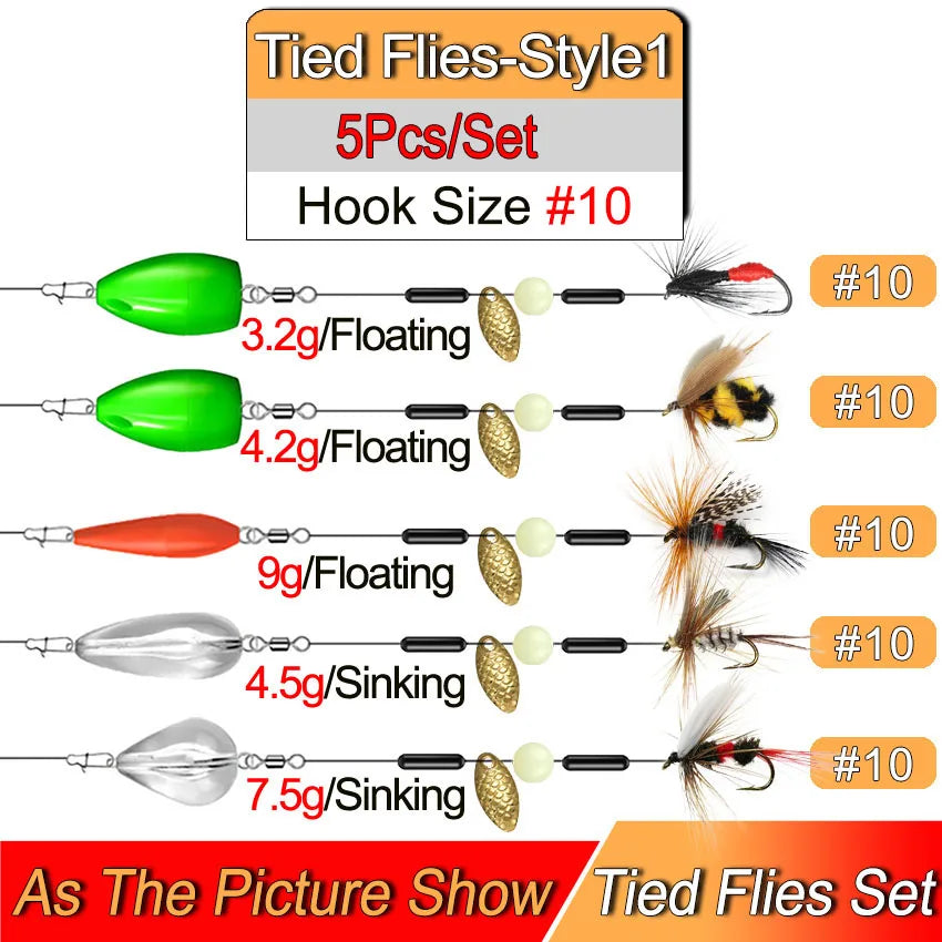 Ready Tied Flies Set with Spinners Spoon/Thrower For Trout Fishing for Fly Fishing Normal Rod/Reel Fishing Lure Artificial Bait