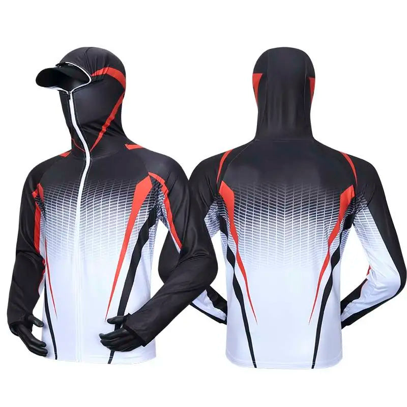 New Summer Men's Fishing Clothing Mosquito Protection and UV Protection, New Ice Silk Hooded Fishing Jacket and Pants 2pcs Set