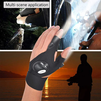 Half-finger Fishing Gloves Led Flashlight Waterproof Flashlight Outdoor Hiking Camping Fishing Rescue Survival Lighting Tool