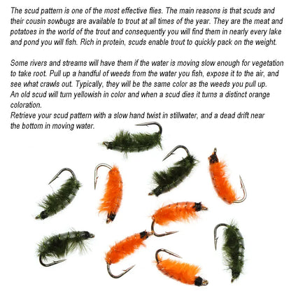 Vampfly 6pcs 12# Olive Orange Scud Nymph Fly Tying On Barbed Hook For Trout Fishing Lures