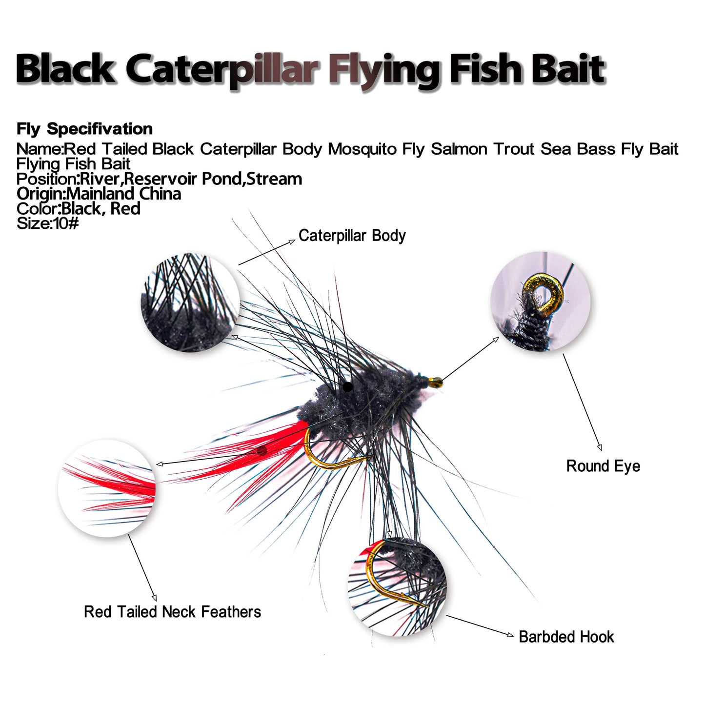 12PCS Bugger Red Tail Fishing Fly Baits Lures Mayfly Dry Fly Trout Fishing Flies Hooks Artificial Insect Lure