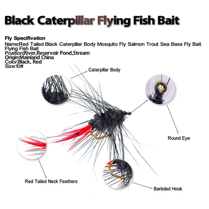 12PCS Bugger Red Tail Fishing Fly Baits Lures Mayfly Dry Fly Trout Fishing Flies Hooks Artificial Insect Lure