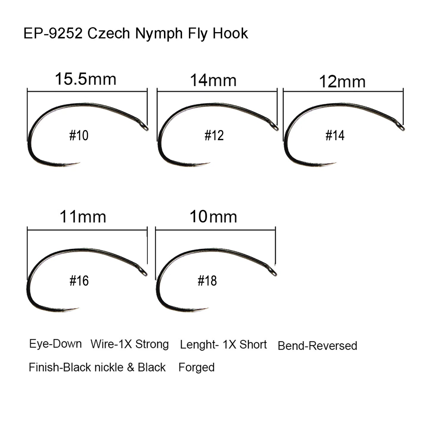 Eupheng 50pcs Competition Barbless Fly Fishing Hook Tying Materails Dry Nymph Shirmp Wet Caddis Fly Hook Black Nickle