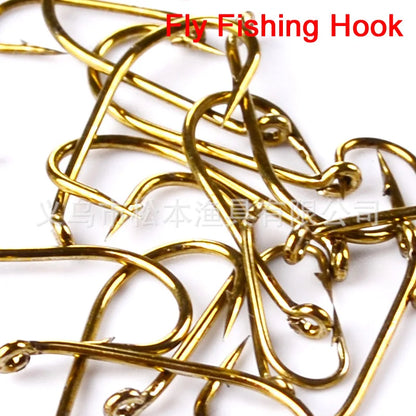 20pcs/lot High Carbon Steel Fishing Hooks Fly fishing 8#12#14#16# artificial gold Color single Carp hook Sea Tackle Accessories