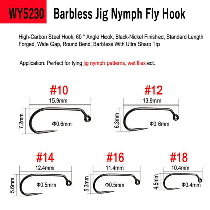 WIFREO 50pcs High Carbon Steel Fly Fishing Hooks 8#~22# Dry&Wet&Nymph&Shrimp Caddis Pupa Streamer Fly Tying Hooks