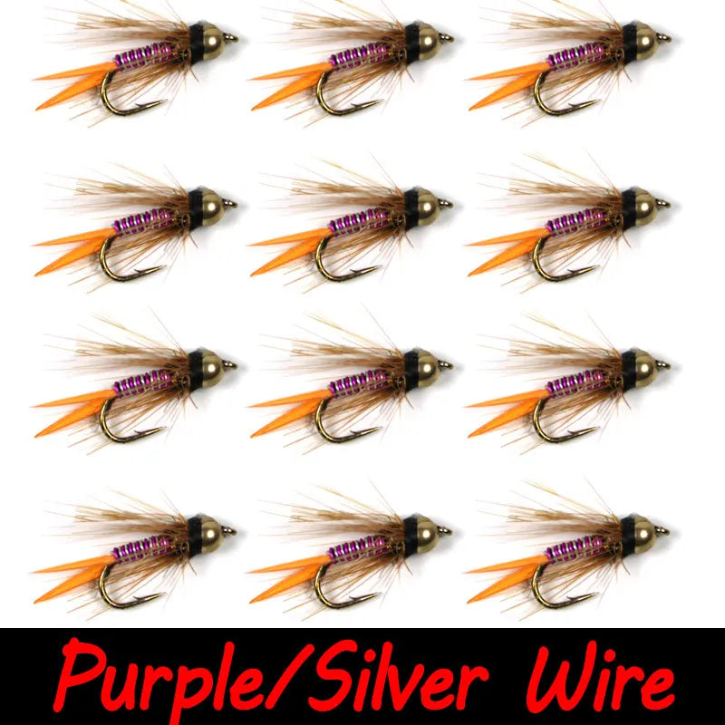 Bimo 12pcs 12# Brass Bead Head Prince Nymph Trout Fishing Flies Fast Sinking Nymph Fly