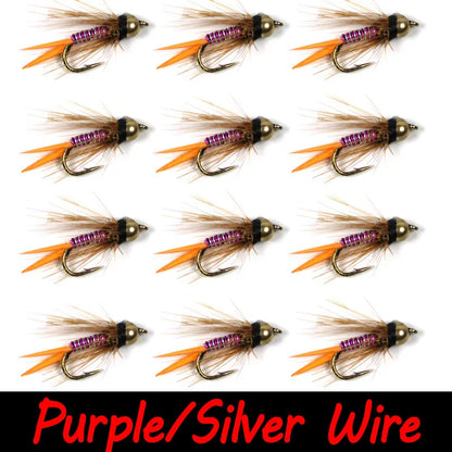 Bimo 12pcs 12# Brass Bead Head Prince Nymph Trout Fishing Flies Fast Sinking Nymph Fly