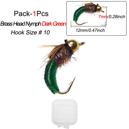 1/3Pcs/Box #10 Fishing Accessories Brass Bead Head Sinking Nymph Scud Fly Worm Trout Fishing Flies Artificial Insect Bait Lure