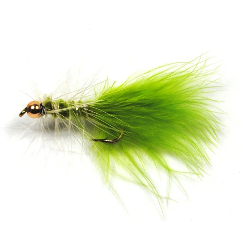 Wifreo 8PCS #10 Brass Gold Bead Head Chartreuse Green Streamer Fly for Trout Fly Fishing Flies Chartreuse Olive Orange Color