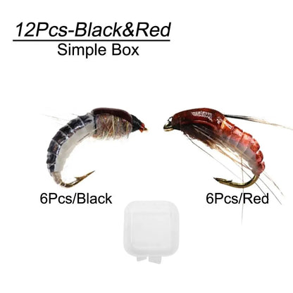 6/12Pcs #10 Caddis Pupae Nymph Fly Trout Fishing Bait Artificial Insect Lures Fishing Hook Baits