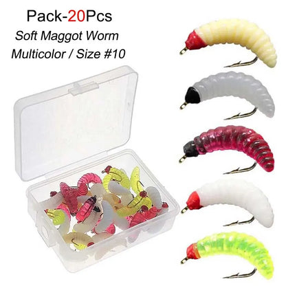 5/10/20Pieces Maggot Fly Fishing Wet Trout Flies Worm Bait for Trout Perch Bass Fishing Fly Insect Lures