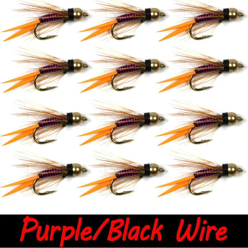 Bimo 12pcs 12# Brass Bead Head Prince Nymph Trout Fishing Flies Fast Sinking Nymph Fly