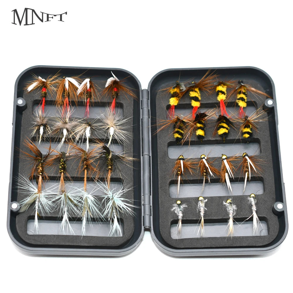 MNFT 32Pcs Fishing Fly Set Box Dry Wet Nymph Streamers Fly Assortment Salterwater Fishing Lure