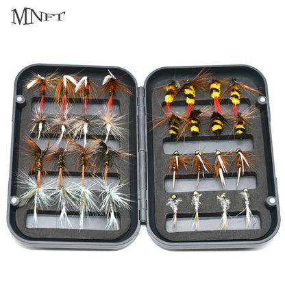 MNFT 32Pcs Fishing Fly Set Box Dry Wet Nymph Streamers Fly Assortment Salterwater Fishing Lure