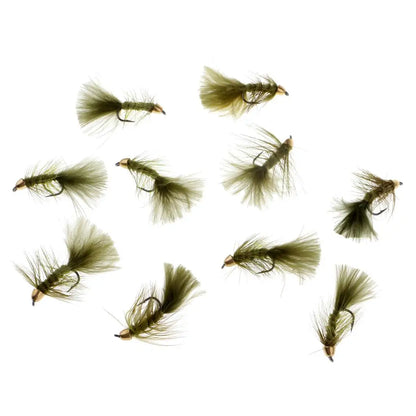 10pcs 1.8'' Olive Wooly Bugger Flies Bead Head Nymph Flies Insects Wet Flies with Artificial Feathers and Barbed Single Hook