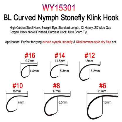 Vampfly 50pcs/Pack Barbed and Barbless Fishing Fly Tying Hook Nymphs Pupa Egg Fly Dry Fly Wet Fly Hook 60° Angle Jig Nymph Hook