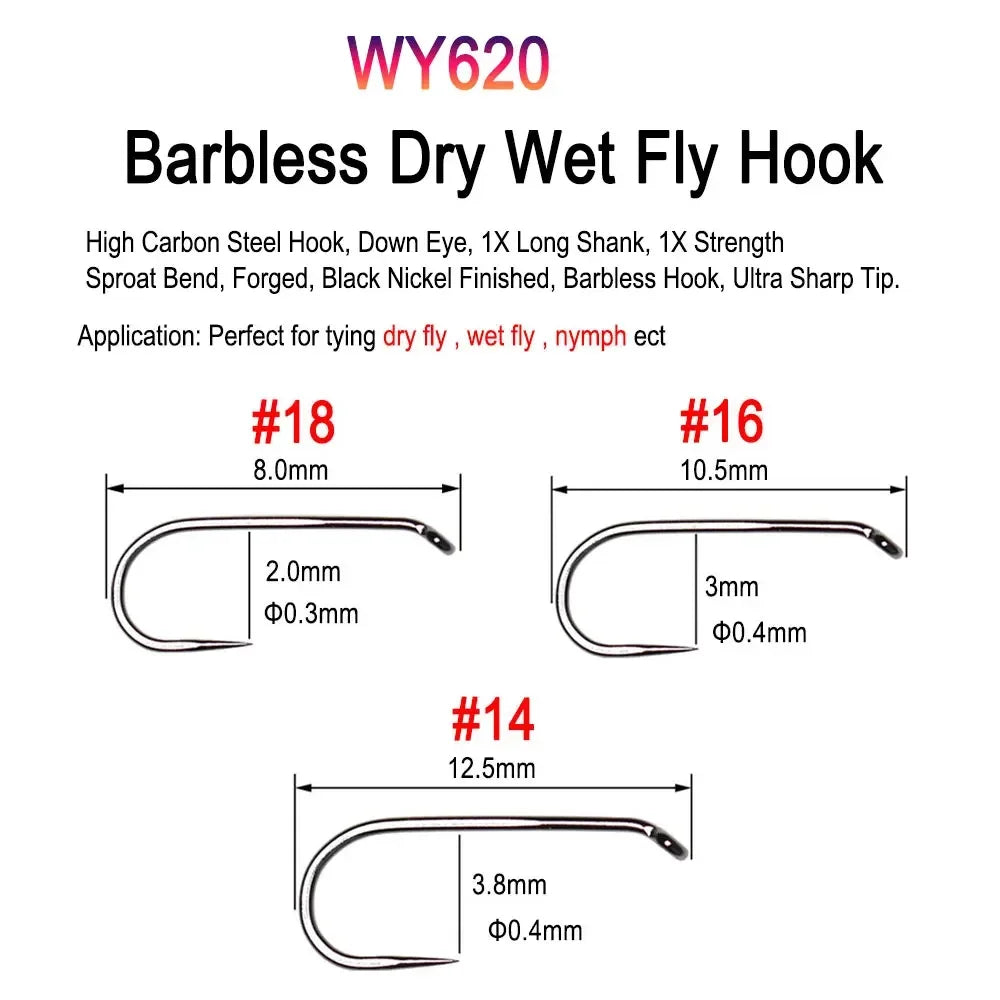 Vampfly 50pcs/Pack Barbed and Barbless Fishing Fly Tying Hook Nymphs Pupa Egg Fly Dry Fly Wet Fly Hook 60° Angle Jig Nymph Hook