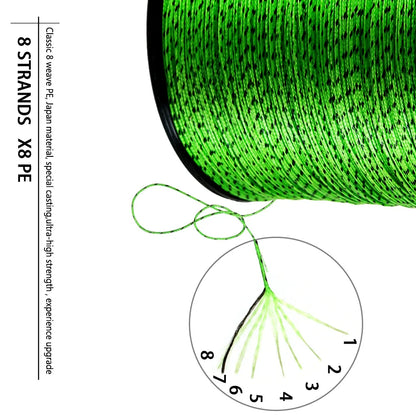 JOSBY Japan 8X 8 Strands Braided Fishing Line 100M 300M 500M Multifilament Speckled PE Wire Fly Sea Saltwater Freshwater Pesca