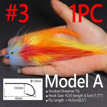 Bimoo 1PC #2/0 New Trout Steelhead Salmon Pike Streamer Fly for Seawater Fly Fishing Flies Lure Conehead Tube Flies Big Streamer