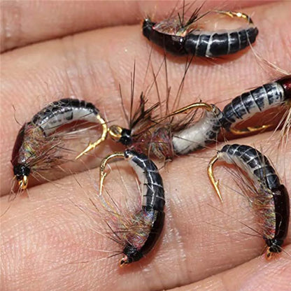 6/12Pcs #10 Caddis Pupae Nymph Fly Trout Fishing Bait Artificial Insect Lures Fishing Hook Baits